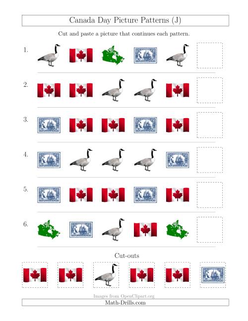 The Canada Day Picture Patterns with Shape Attribute Only (J) Math Worksheet