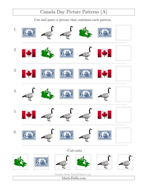 The Canada Day Picture Patterns with Shape Attribute Only (All) Math Worksheet