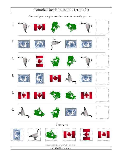 The Canada Day Picture Patterns with Shape and Rotation Attributes (C) Math Worksheet