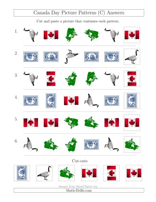 The Canada Day Picture Patterns with Shape and Rotation Attributes (C) Math Worksheet Page 2