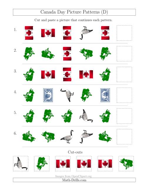 The Canada Day Picture Patterns with Shape and Rotation Attributes (D) Math Worksheet