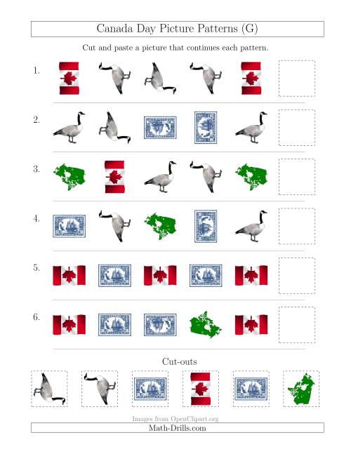The Canada Day Picture Patterns with Shape and Rotation Attributes (G) Math Worksheet