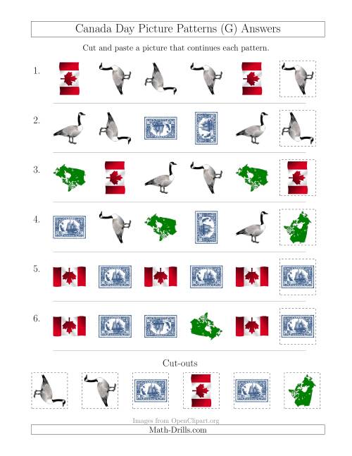 The Canada Day Picture Patterns with Shape and Rotation Attributes (G) Math Worksheet Page 2