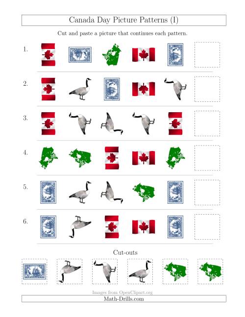The Canada Day Picture Patterns with Shape and Rotation Attributes (I) Math Worksheet