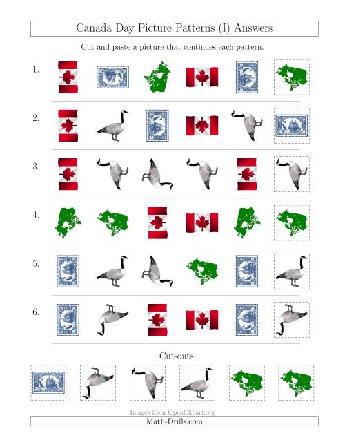 The Canada Day Picture Patterns with Shape and Rotation Attributes (I) Math Worksheet Page 2