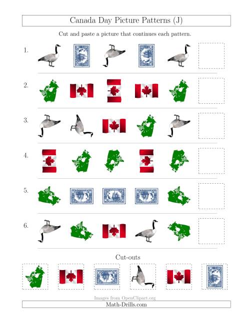 The Canada Day Picture Patterns with Shape and Rotation Attributes (J) Math Worksheet