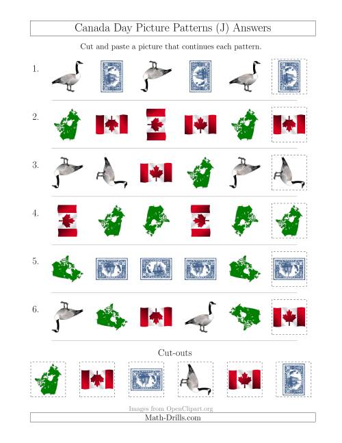 The Canada Day Picture Patterns with Shape and Rotation Attributes (J) Math Worksheet Page 2