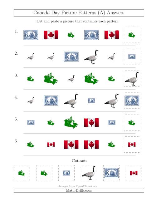 The Canada Day Picture Patterns with Shape and Size Attributes (A) Math Worksheet Page 2