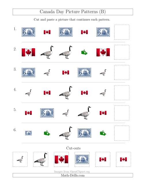 The Canada Day Picture Patterns with Shape and Size Attributes (B) Math Worksheet