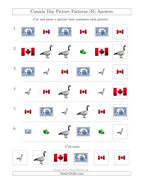 The Canada Day Picture Patterns with Shape and Size Attributes (B) Math Worksheet Page 2