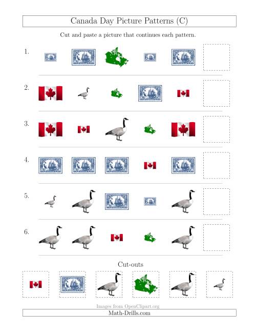 The Canada Day Picture Patterns with Shape and Size Attributes (C) Math Worksheet