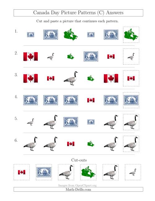 The Canada Day Picture Patterns with Shape and Size Attributes (C) Math Worksheet Page 2