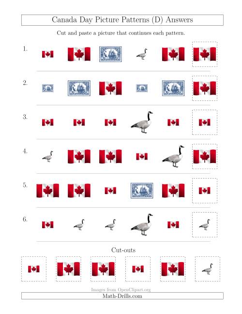 The Canada Day Picture Patterns with Shape and Size Attributes (D) Math Worksheet Page 2