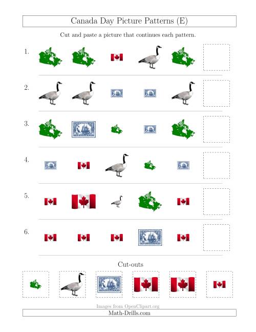The Canada Day Picture Patterns with Shape and Size Attributes (E) Math Worksheet