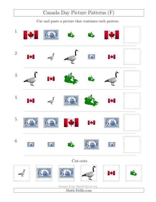 The Canada Day Picture Patterns with Shape and Size Attributes (F) Math Worksheet