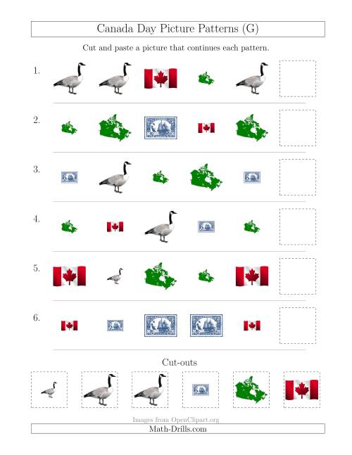 The Canada Day Picture Patterns with Shape and Size Attributes (G) Math Worksheet