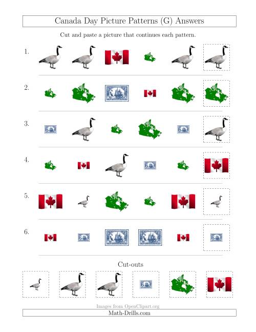 The Canada Day Picture Patterns with Shape and Size Attributes (G) Math Worksheet Page 2