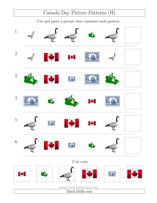 The Canada Day Picture Patterns with Shape and Size Attributes (H) Math Worksheet