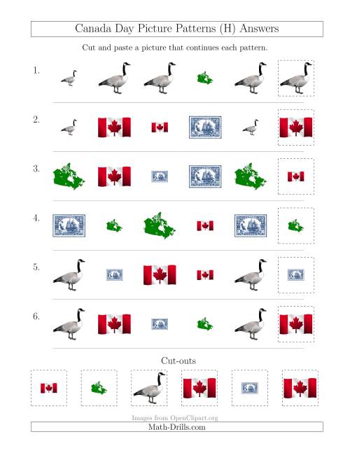 The Canada Day Picture Patterns with Shape and Size Attributes (H) Math Worksheet Page 2