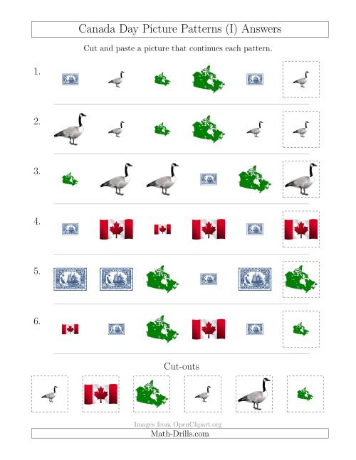 The Canada Day Picture Patterns with Shape and Size Attributes (I) Math Worksheet Page 2