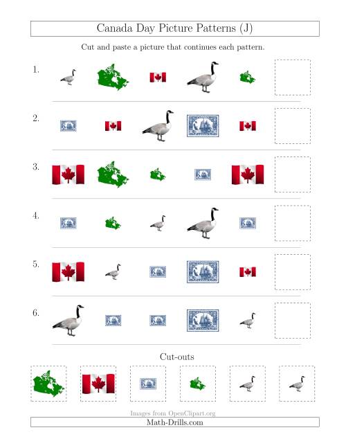 The Canada Day Picture Patterns with Shape and Size Attributes (J) Math Worksheet
