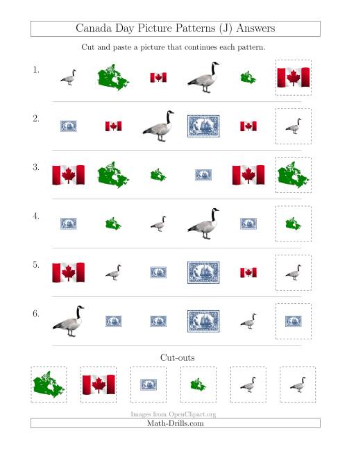 The Canada Day Picture Patterns with Shape and Size Attributes (J) Math Worksheet Page 2