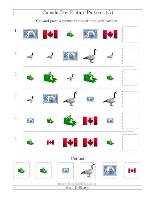 The Canada Day Picture Patterns with Shape and Size Attributes (All) Math Worksheet