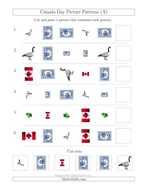 The Canada Day Picture Patterns with Shape, Size and Rotation Attributes (A) Math Worksheet