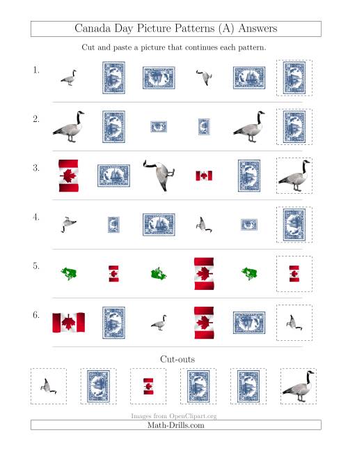 The Canada Day Picture Patterns with Shape, Size and Rotation Attributes (A) Math Worksheet Page 2