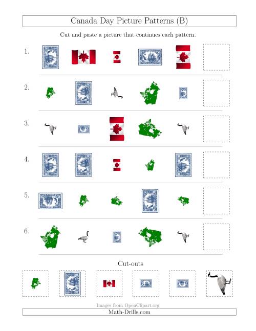 The Canada Day Picture Patterns with Shape, Size and Rotation Attributes (B) Math Worksheet