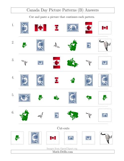 The Canada Day Picture Patterns with Shape, Size and Rotation Attributes (B) Math Worksheet Page 2