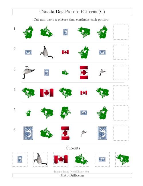 The Canada Day Picture Patterns with Shape, Size and Rotation Attributes (C) Math Worksheet