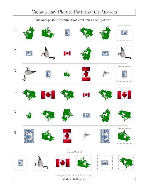 The Canada Day Picture Patterns with Shape, Size and Rotation Attributes (C) Math Worksheet Page 2