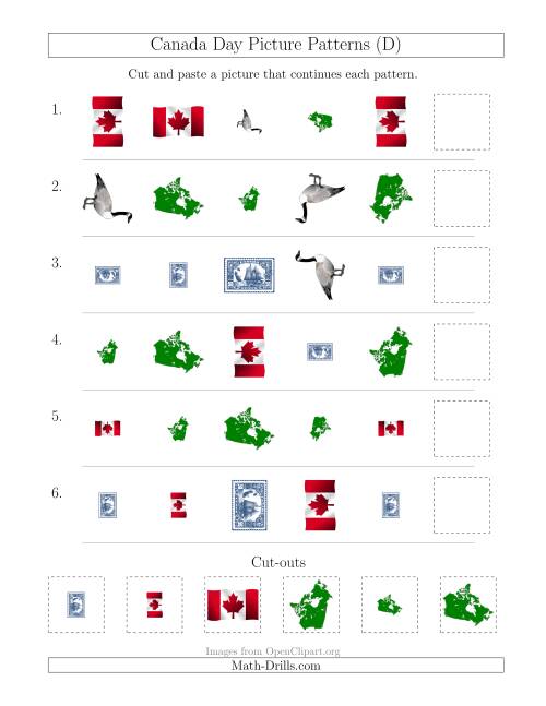 The Canada Day Picture Patterns with Shape, Size and Rotation Attributes (D) Math Worksheet