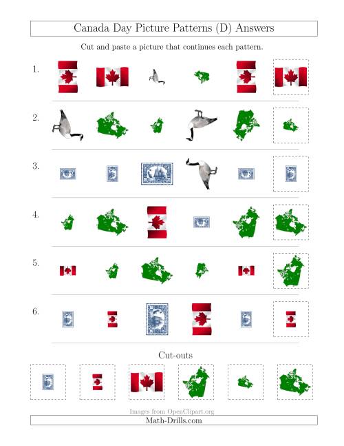 The Canada Day Picture Patterns with Shape, Size and Rotation Attributes (D) Math Worksheet Page 2
