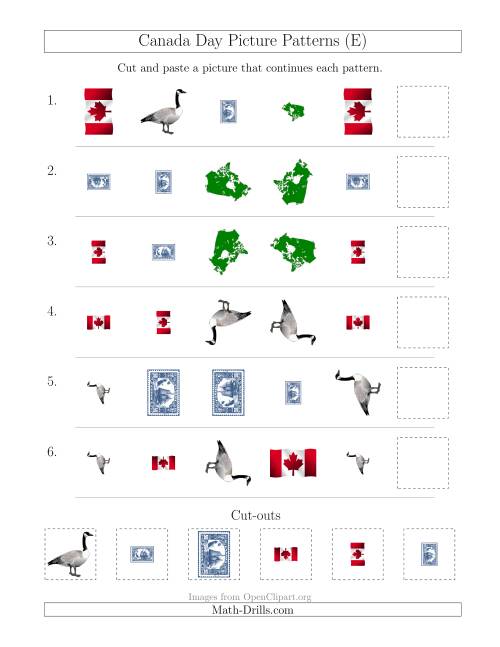 The Canada Day Picture Patterns with Shape, Size and Rotation Attributes (E) Math Worksheet