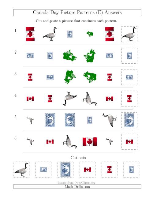 The Canada Day Picture Patterns with Shape, Size and Rotation Attributes (E) Math Worksheet Page 2