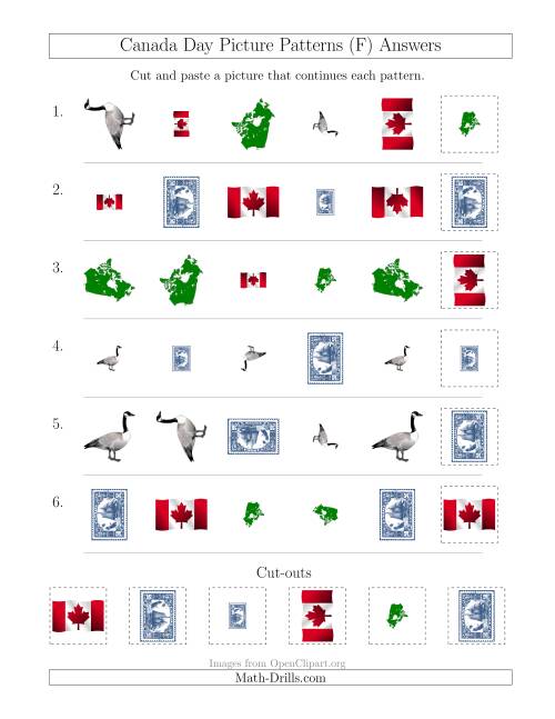The Canada Day Picture Patterns with Shape, Size and Rotation Attributes (F) Math Worksheet Page 2