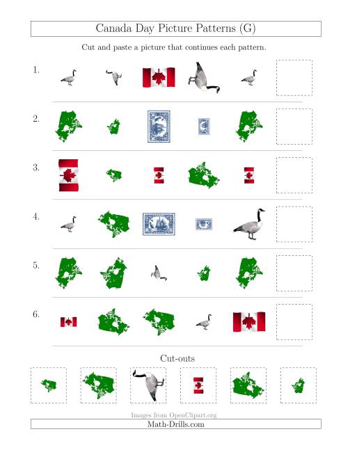 The Canada Day Picture Patterns with Shape, Size and Rotation Attributes (G) Math Worksheet