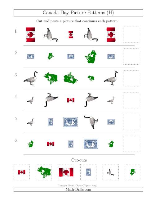 The Canada Day Picture Patterns with Shape, Size and Rotation Attributes (H) Math Worksheet