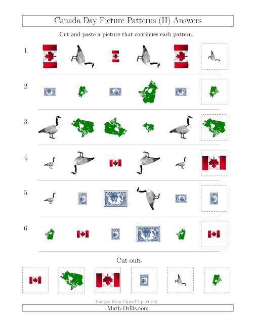 The Canada Day Picture Patterns with Shape, Size and Rotation Attributes (H) Math Worksheet Page 2