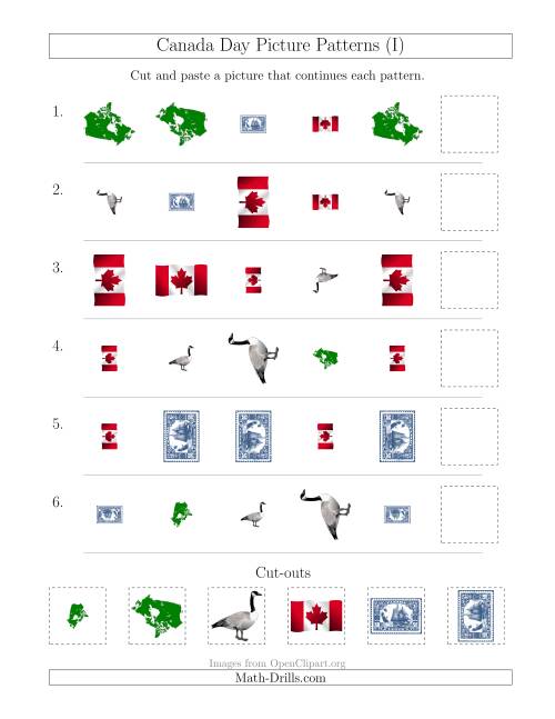 The Canada Day Picture Patterns with Shape, Size and Rotation Attributes (I) Math Worksheet