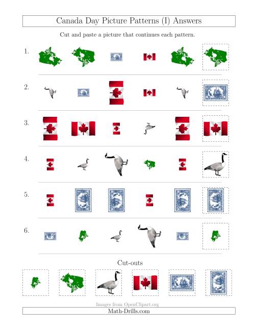 The Canada Day Picture Patterns with Shape, Size and Rotation Attributes (I) Math Worksheet Page 2