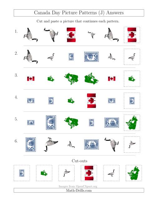 The Canada Day Picture Patterns with Shape, Size and Rotation Attributes (J) Math Worksheet Page 2