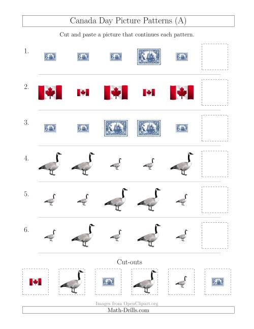 The Canada Day Picture Patterns with Size Attribute Only (A) Math Worksheet