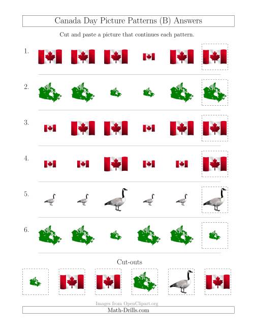 The Canada Day Picture Patterns with Size Attribute Only (B) Math Worksheet Page 2