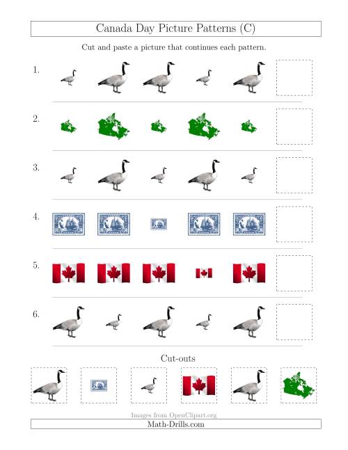 The Canada Day Picture Patterns with Size Attribute Only (C) Math Worksheet
