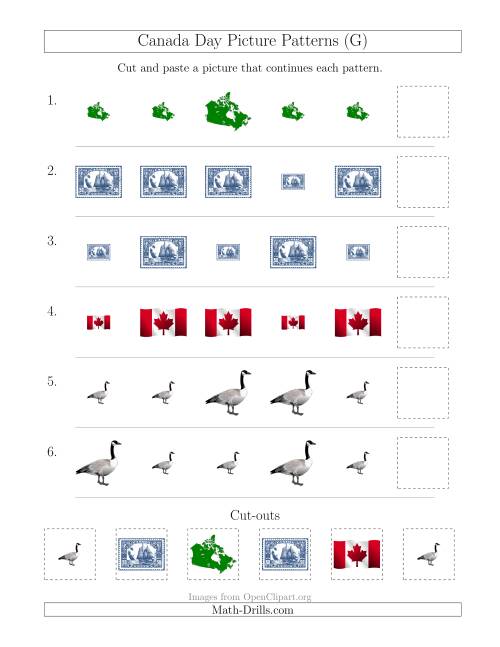 The Canada Day Picture Patterns with Size Attribute Only (G) Math Worksheet