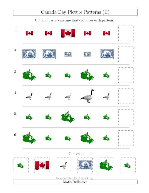 The Canada Day Picture Patterns with Size Attribute Only (H) Math Worksheet
