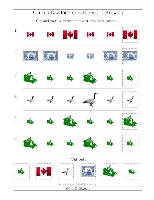 The Canada Day Picture Patterns with Size Attribute Only (H) Math Worksheet Page 2